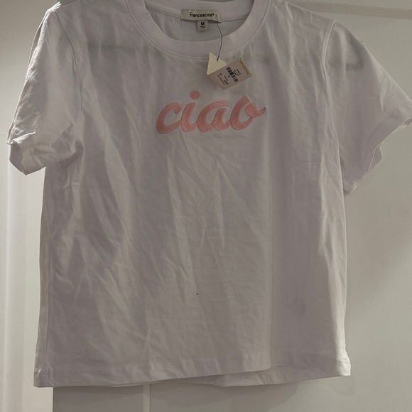 Francesca's Collections White Tee with Pink 'Ciao' - Picture 1 of 3